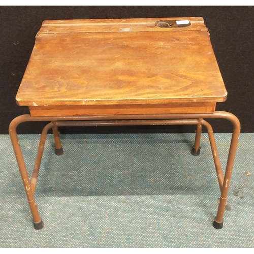 394 - Child's school desk with tubular metal frame. W: 64cm H: 60cm D: 44cm approx#397