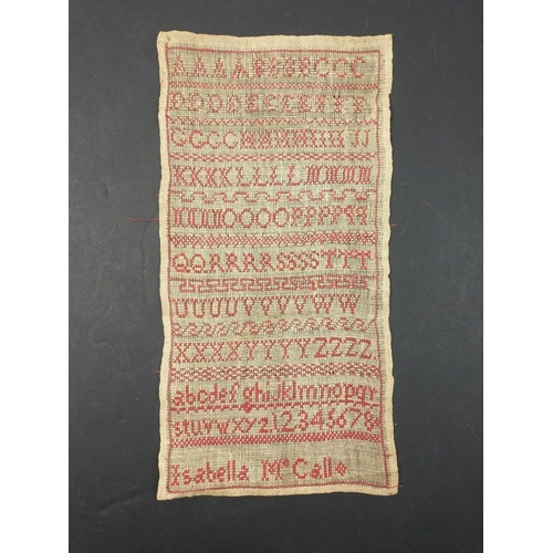 412 - Three antique samplers, one dated 1847, by members of the McCall/Grice family. Unusually the largest... 