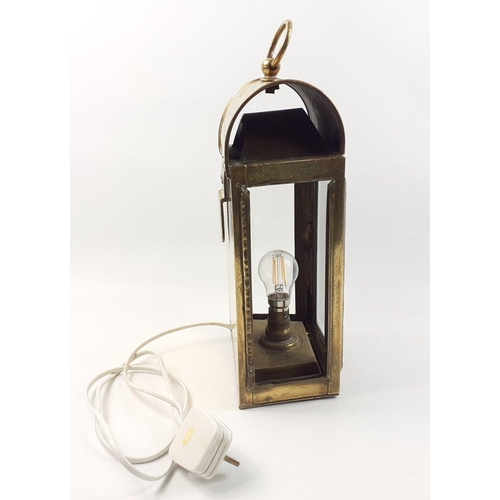 432 - A brass coaching lamp, converted to electricity, intact glass, a few cracks to internal reflector.  ... 