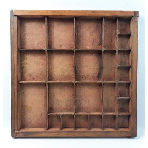 439 - A vintage wooden printer's tray with nice brass dividers 42x42cm approx#442