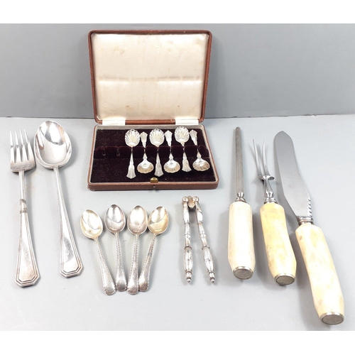 45 - A lot of quality silver plate to include oversize 27cm MAPPIN & WEBB spoons and forks.  Also car... 