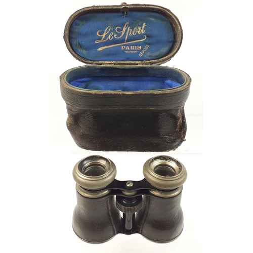 466 - Early twentieth century French LE SPORT binoculars with built in compass.  One loose lens and case w... 