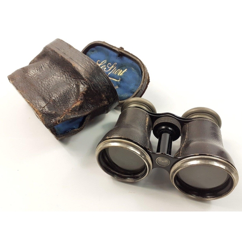 466 - Early twentieth century French LE SPORT binoculars with built in compass.  One loose lens and case w... 