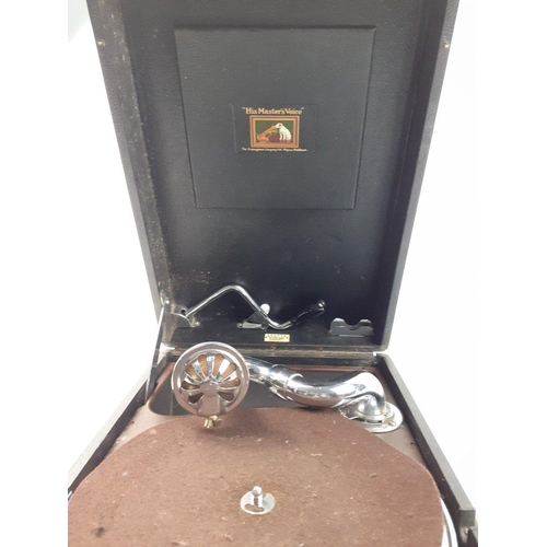 471 - A portable His Master's Voice gramophone with winder from ACOTTS - The Music House, Oxford#474