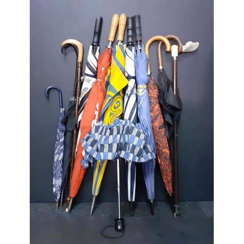 491 - A useful quantity of ten mixed umbrellas including some sporting ones#494