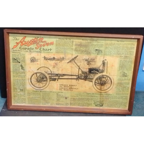 530 - A framed, unglazed (varnished) AUSTIN SEVEN Garage Chart wooden frame 107x68cm#533