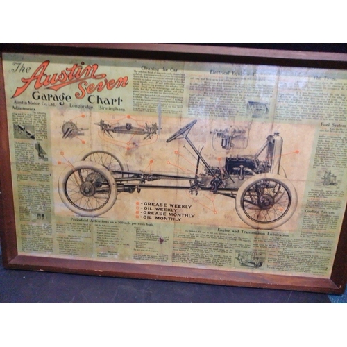 530 - A framed, unglazed (varnished) AUSTIN SEVEN Garage Chart wooden frame 107x68cm#533