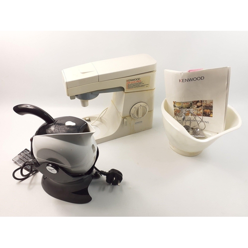 539 - A KENWOOD chef model KM210 with plastic bowl and beaters, also a tilt kettle on a stand#542