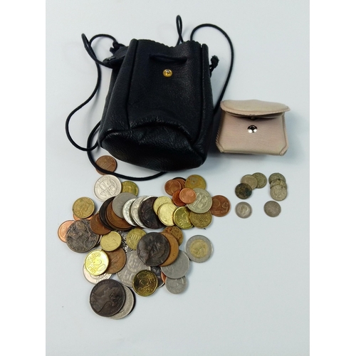 54 - A pouch containing coinage including 8 pre-1947 silver thrupennies weighing 11g approx#54