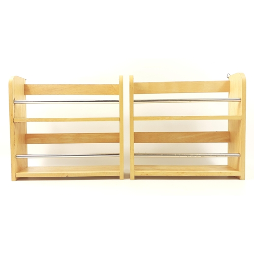 541 - Two small wall-mounted pine spice racks H27x W29cm#544