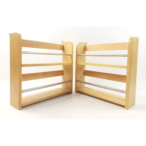 541 - Two small wall-mounted pine spice racks H27x W29cm#544