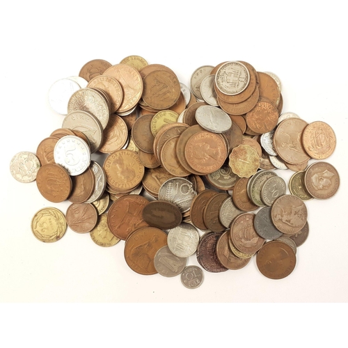 55 - Bag of coins to include a mixed quantity of UK and overseas low denomination coinage.#55