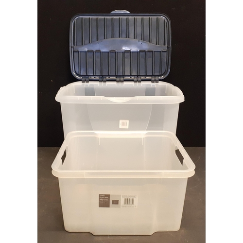 563 - Two useful plastic storage boxes, one with bi-fold lid#566