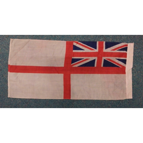 59 - A small vintage British naval ensign 95x45cm approx.  Some minor running of colours due to use.#59... 