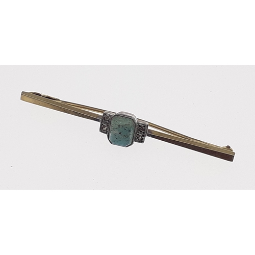 6 - A 9ct marked bar brooch with lovely turquoise hard stone centre and 4 clear stones made by HG &S... 