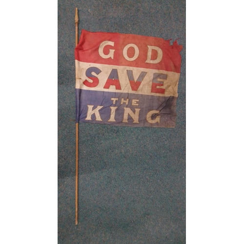 63 - A WWI period God Save the King Flag 82x70cm approx.  British made stamped on pole, but with signific... 