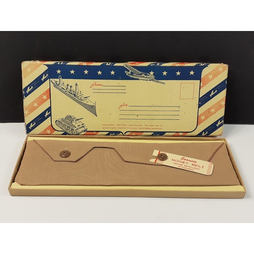 69 - A very rare WWII era US army NAAFI boxed money belt in box with superb militaria graphics#69