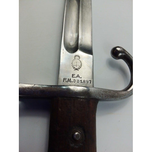 82 - A model 1909 Mauser bayonet in lovely condition with metal scabbard.  Likely post-war Argentinian is... 