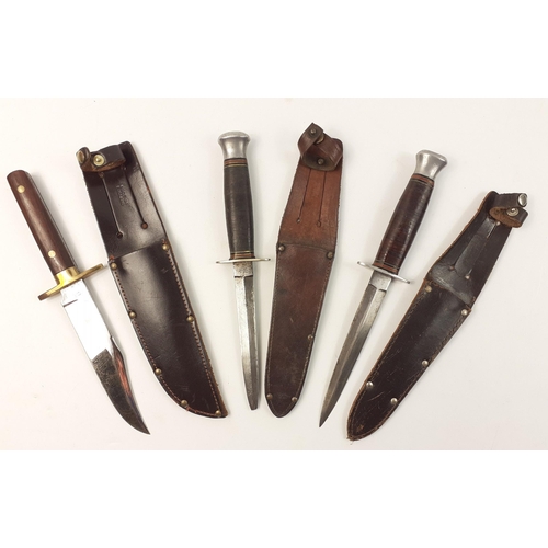 86 - A trio of interesting original sheathed knives to include an unmarked WWII period Rodgers stiletto, ... 