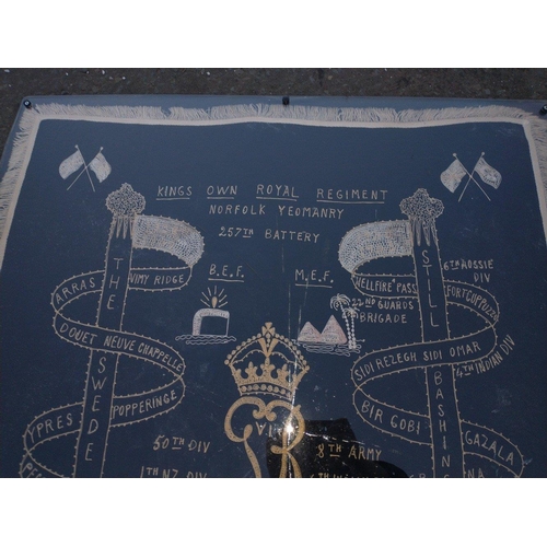 93 - A commemorative military silk in very heavy huge Perspex frame (could be removed if required).  KING... 