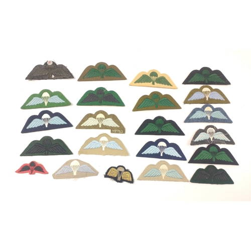 96 - A collection of vintage and modern various paratrooper cloth wings.  Over 20 including one bullion#9... 