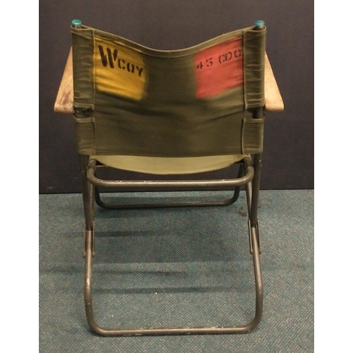 103 - A military field deck chair in battlefield green stencil markings for Wcoy 45CDO. In antique useable... 