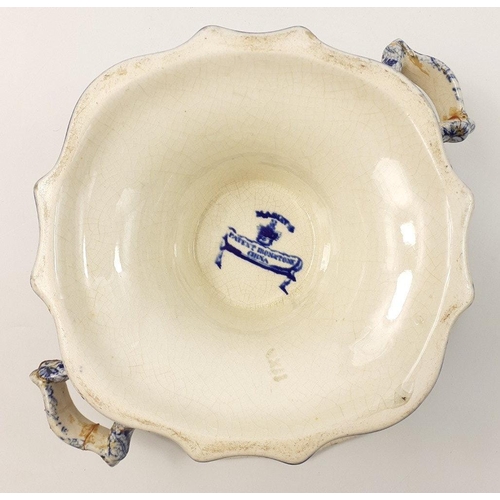 271 - A blue and white urn shaped bowl 27cm dia x 18cm high approx with historical repairs but dn't in any... 