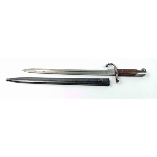 82 - A model 1909 Mauser bayonet in lovely condition with metal scabbard.  Likely post-war Argentinian is... 