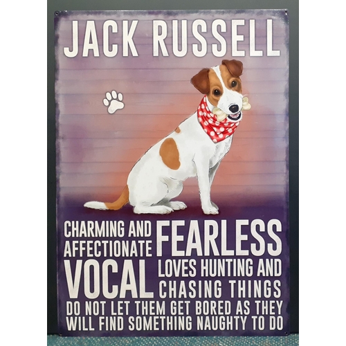 146 - JACK RUSSELL enamelled and galvanised style tin advertising sign (loves hunting and chasing anything... 