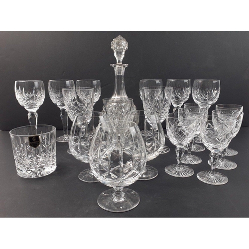 219 - One crystal decanter and mixed crystal glasses including hock glasses, 6 sherry glasses, and others#... 