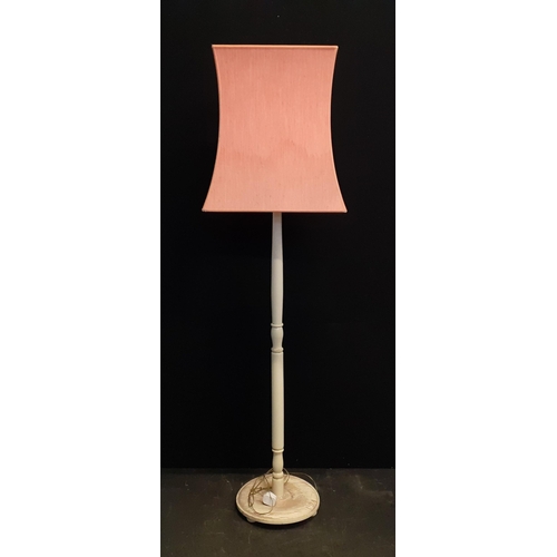 305 - A standard lamp approx 170cm high with a large salmon coloured shade#92