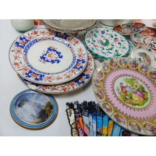 377 - A mixed lot to include decorative plates, a Booths covered serving dish, and an EPNS tray. A super a... 