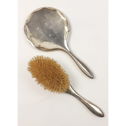 108 - A silver backed brush and table mirror (unmatched pair), total gross weight 457g approx, mirror Birm... 