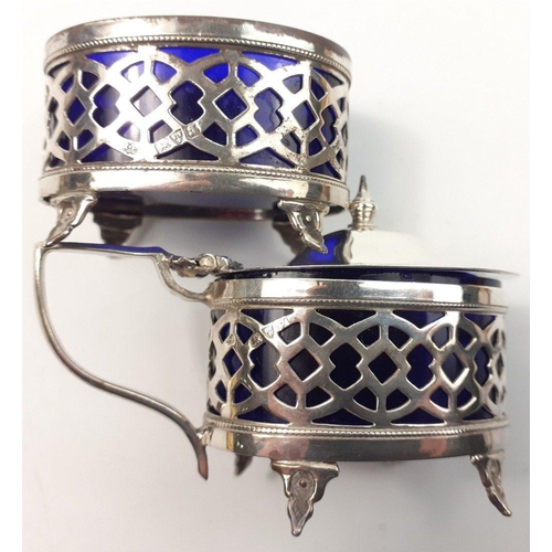 109 - A small silver hallmarked lot to include a rather beautiful pepper pot, 2 condiment pots (with Brist... 