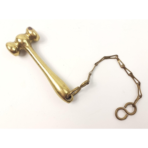 131 - A very nice solid brass toffee hammer on a chain.  Hammer is 10cm long approx#132