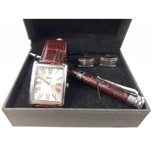 137 - A LIMIT gift set of gent's watch, cufflinks and pen.  Watch has a beautiful square face with Roman n... 