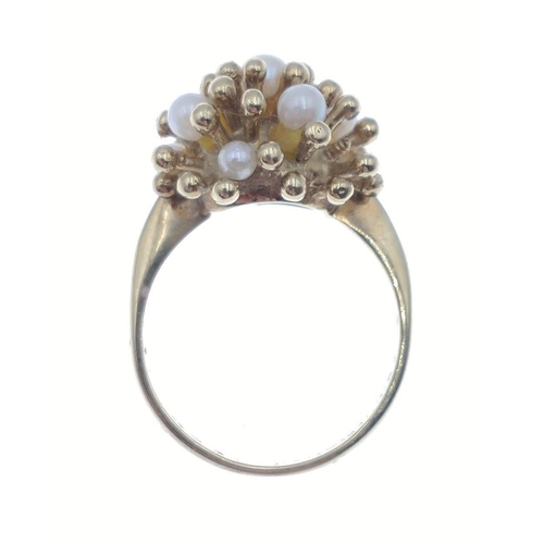 14 - A Sputnik style 9ct stamped gold ring set with 7 pearls, size P, gross weight 5.5g approx#14