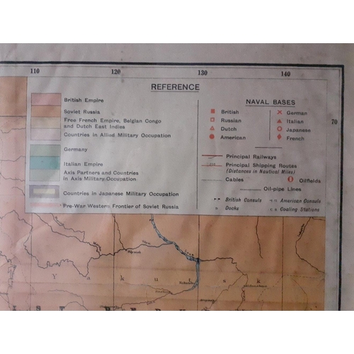 156 - A large framed Daily Express war map of all fronts dated 1941.  The map has folds and wear but the m... 