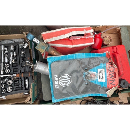 169 - Three mixed boxes of MG and British Leyland car parts to include starter motors, part socket set, MG... 