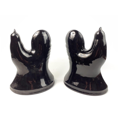 224 - EARY VICTORIAN - An impressive pair of black cockerels with gold highlights each standing 30cm tall#... 