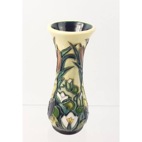 231 - A lovely wee boxed MOORCROFT posy vase 13cm high with bullrushes, fully signed and dated 1995#233... 