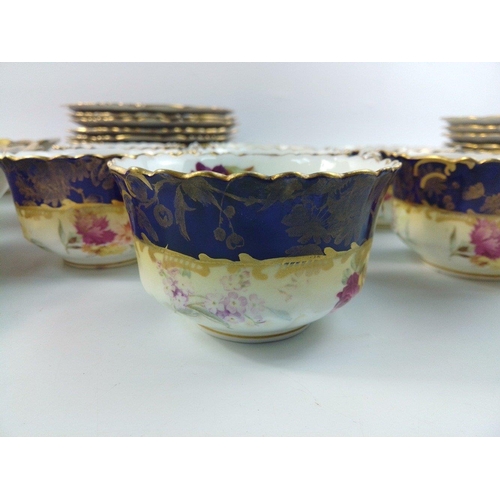 247 - A pretty vintage tea service in cobalt blue with gilt edgings to include 7 cups, 10 saucers, 11 side... 