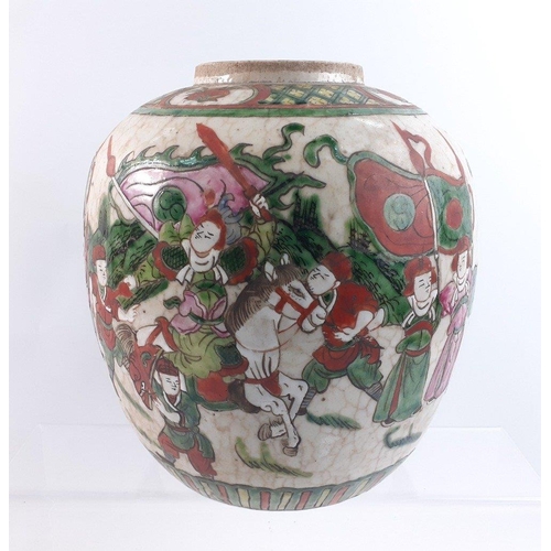 253 - An appealing Chinese (Made in China) vase / urn with wonderful battle scene depictions.  Stands 23cm... 