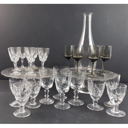 296 - A selection of glassware including 2 cake display stands (25cm dia approx), a carafe, plus assorted ... 