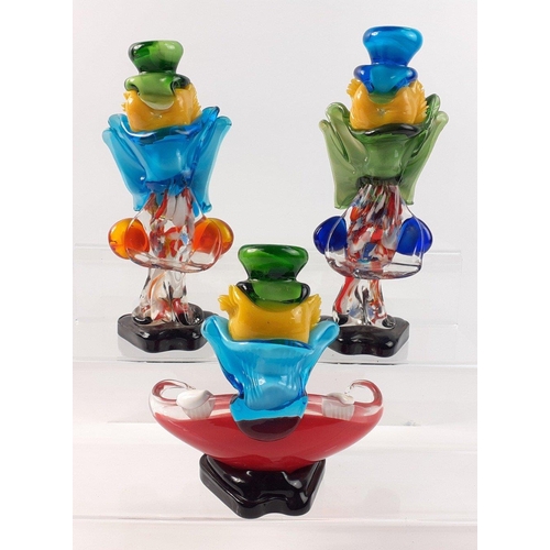 297 - Three Murano style glass clowns, tallest 22cm, the smallest with attached trinket dish/ashtray#299... 