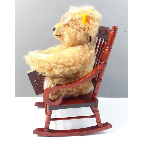 302 - STEIFF BEAR 654848 Story Book Jointed Mohair Bear on a rocking chair - sitting bear 20cm height - wi... 