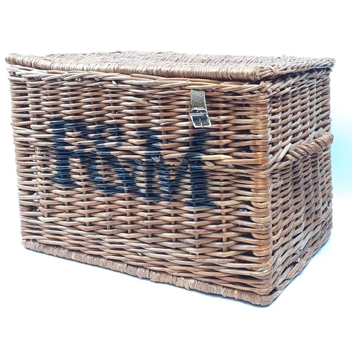 330 - A useful large FORTNUM & MASON laundry basket H40x W59 x D43cm approx with one detached leather ... 