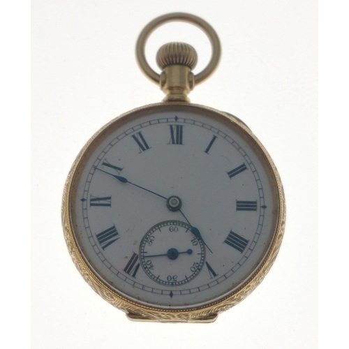 34 - 18K gold cased ladies fob watch with inner band and outer cases marked for 18ct gold.  Movement mark... 