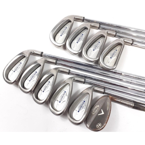 349 - A set of nine vintage CALLOWAY steel-head Big Berthas plus a sand wedge golf club, in used condition... 