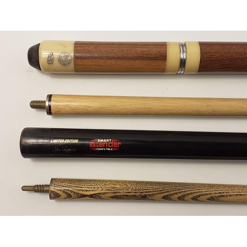 350 - Two vintage snooker cues in cases, one a Riley John Higgins.  Both in good order without tips.#353... 